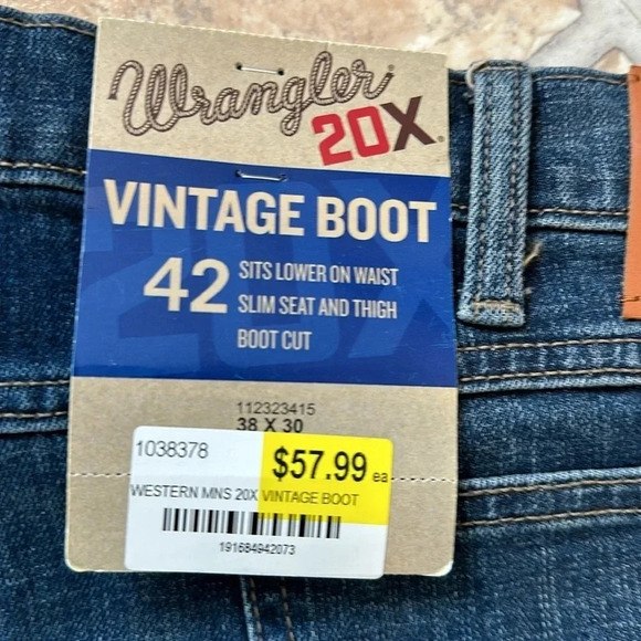 NWT Wrangler Jeans Vintage Boot 38x30 Western Mens 20X 112323415 Stretch Zip Fly - Picture 3 of 14